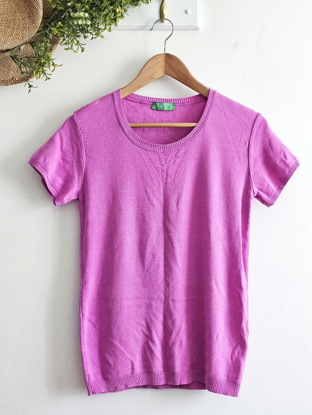United Colors of Benetton Pink Cotton Knit Short Sleeve Sweater Top EU L/ US M